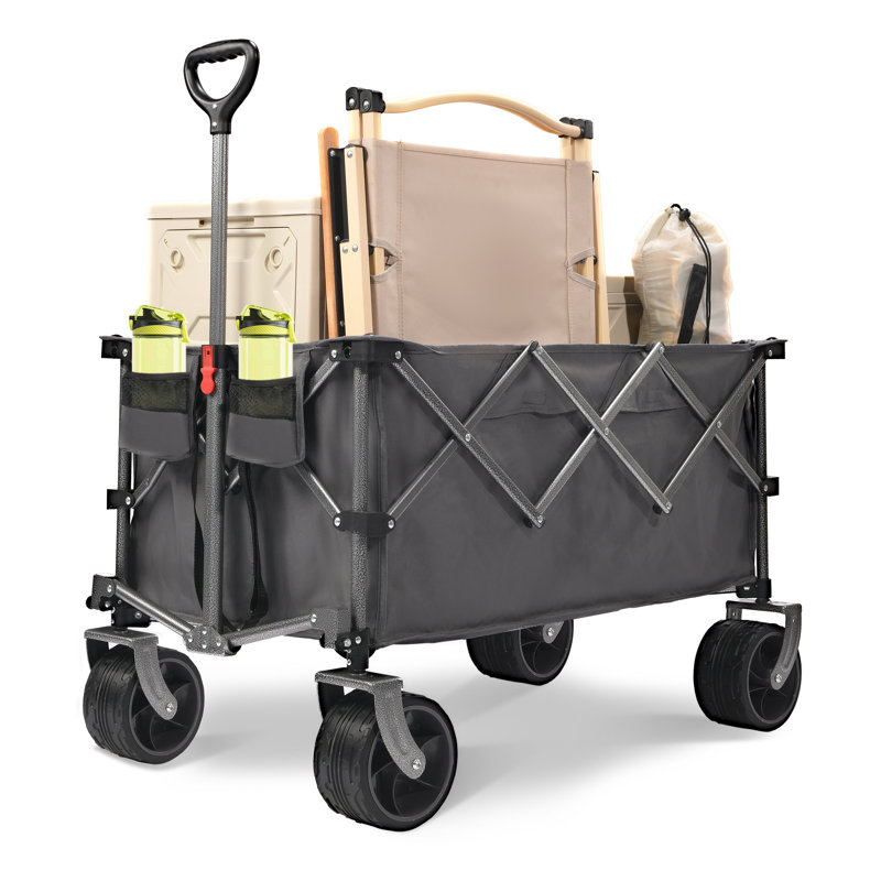 Chariot pliant robuste de 400 L avec de grandes roues tout-terrain - Chariot de jardin pliant d'une capacité de 450 L pour le camping, la plage et les utilitaires d'extérieur