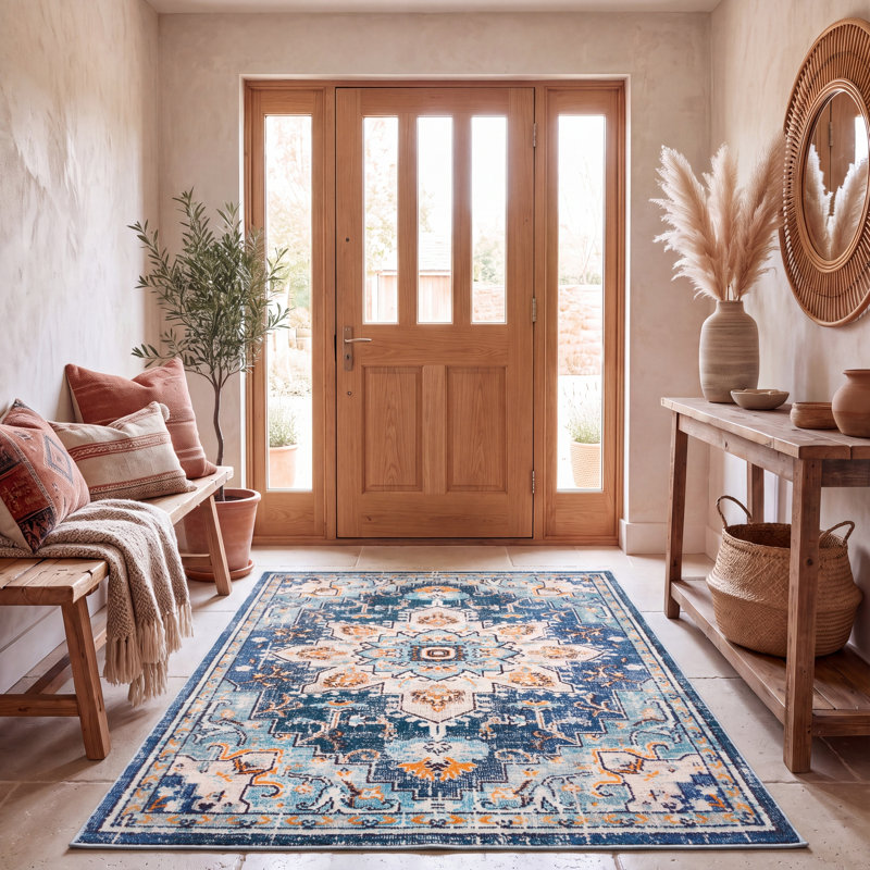 Tapis oriental bleu / bleu clair Felty, Rectangle 5 pi 3 po x 7 pi 6 po
