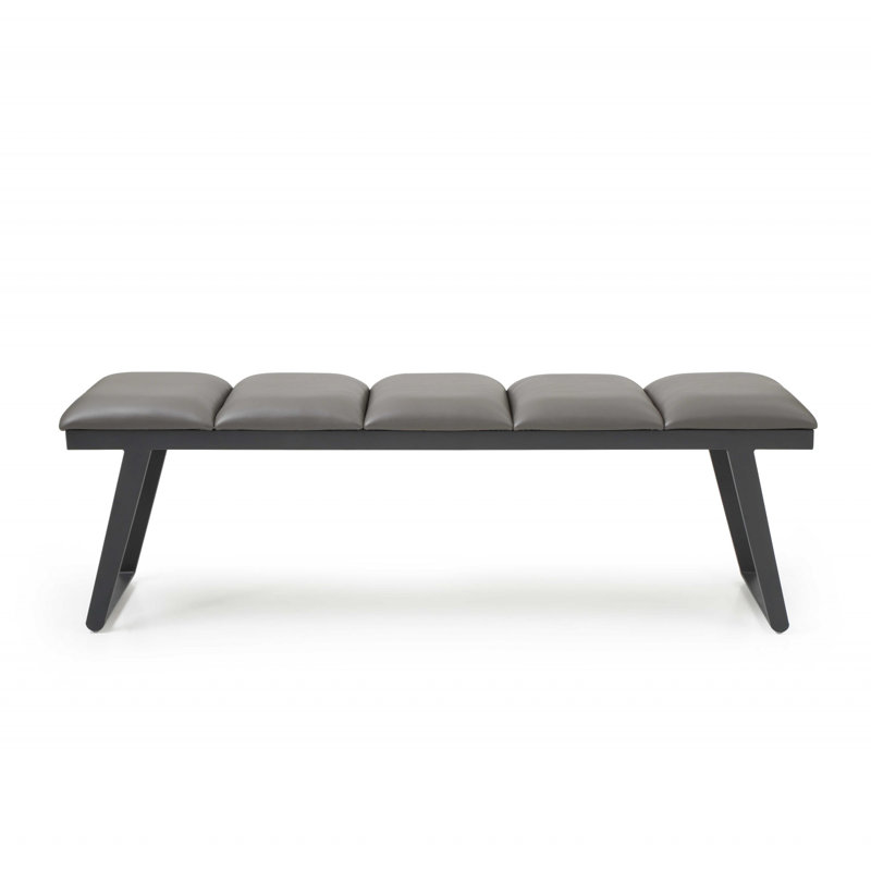 Dumfries 57" Light Upholstered Faux Leather Bench, Dark Gray