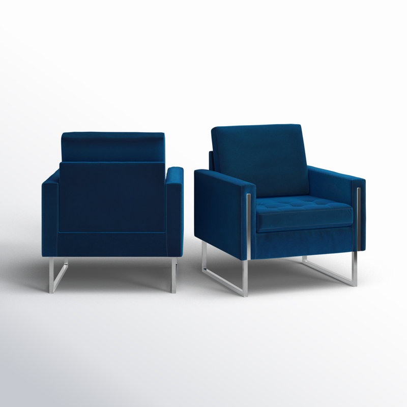 Fauteuil club Amelianna en velours capitonné de 31,5 po de largeur (ensemble de 2), Velours bleu marine