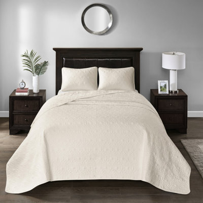 Cream Reversible Bedspread For Queen Bed - Pre-Washed Cotton Filling Better Sleep, Quilting Aesthetic, Oversized Deep Mattress, 2 Shams In Dreamy Comfort, Fascination, Included