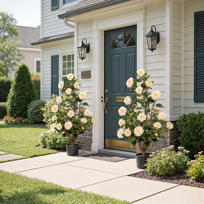 Artificial Camellia Tree 3.3 FT 2 Pack,with Blooming Flowers&Natural Wood Trunk