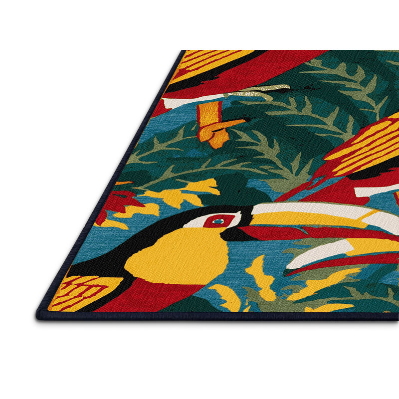 Washable Toucans Hawaiian Area Rug, Round 7'
