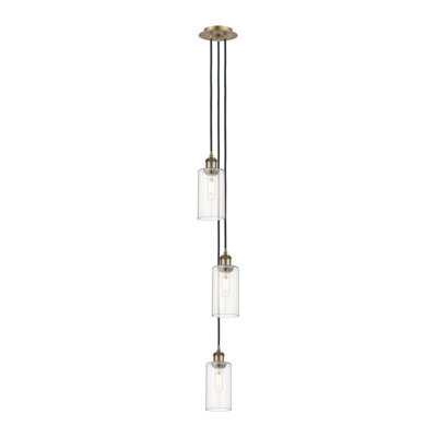 Caius - Luminaire suspendu suspendu à 3 lumières 7 po - Finition laiton brossé - Abat-jour transparent