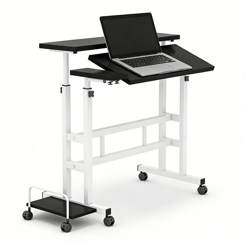 Adjustable Metal Base Computer Desk, Black