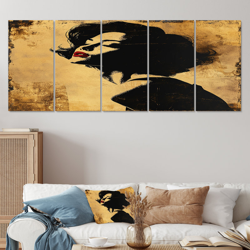 Beauté sensuelle sépia rétro - femme sensuelle, art mural 5 pièces, H 28 po x l 60 po