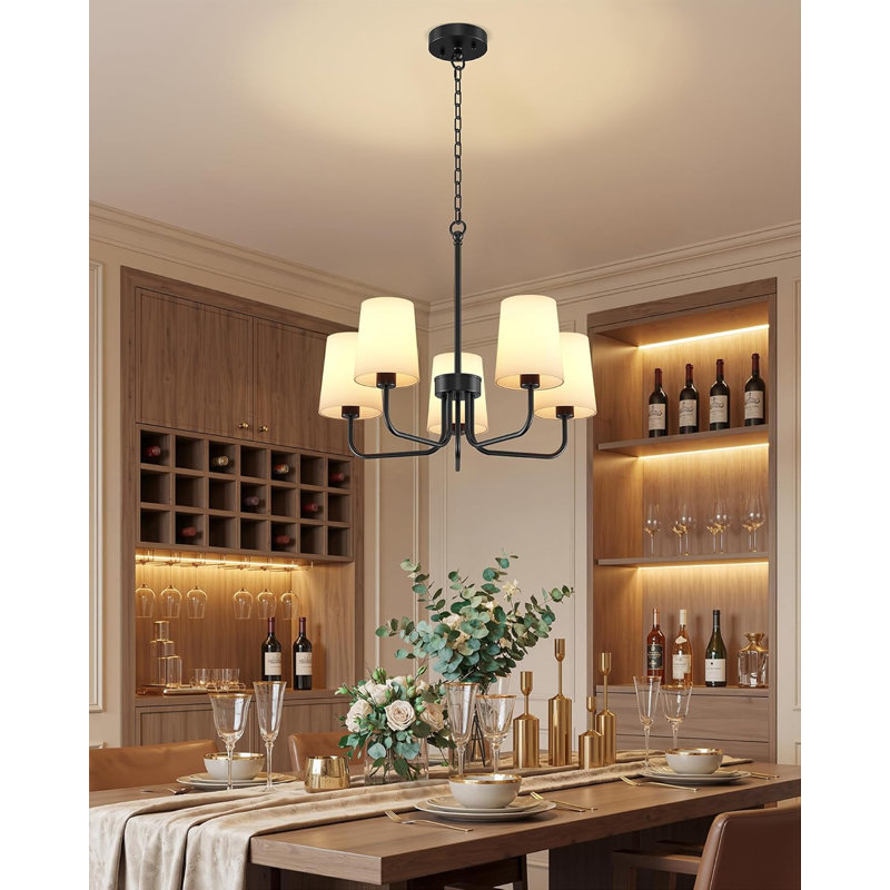 5-Light Chandelier Farmhouse Ceiling Light, Black