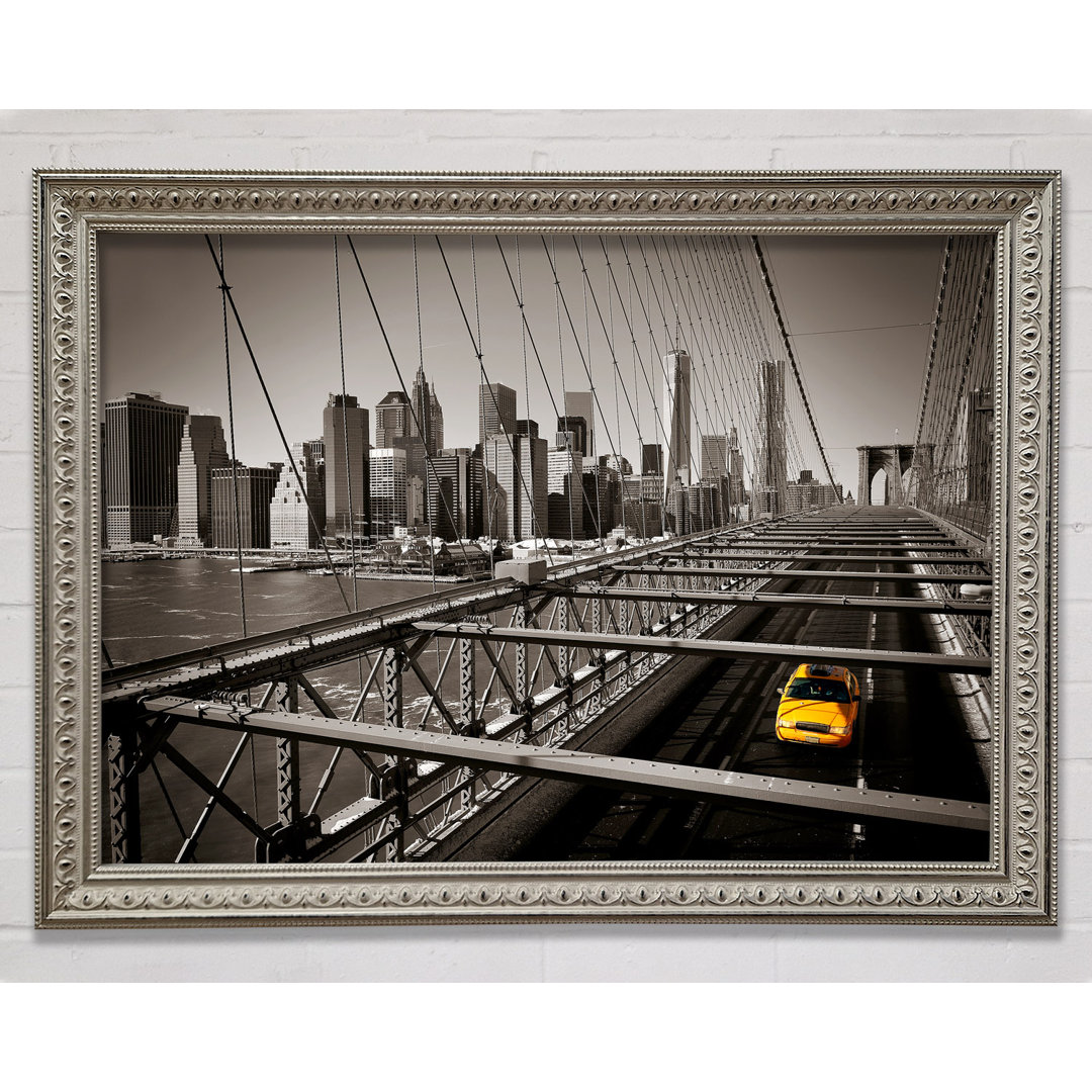 Brooklyn Bridge Yellow Cab Leaving NYC - Einzelner Bilderrahmen Kunstdrucke