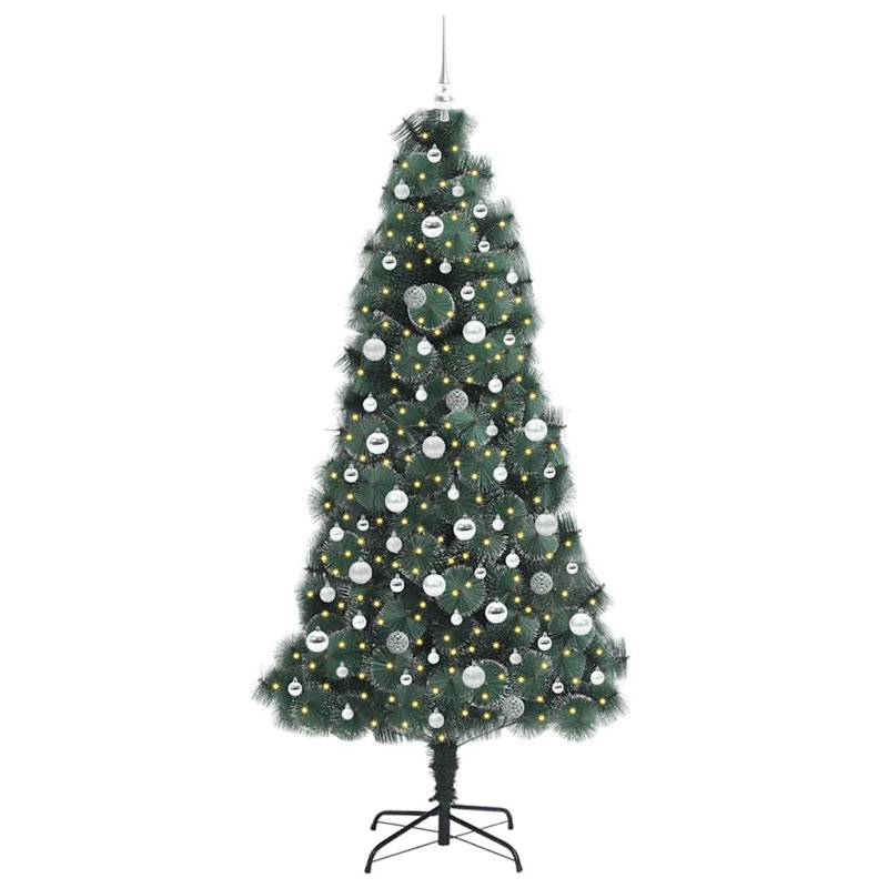 Artificial Pre-lit Christmas Tree with Ball Set, Silver, 6.89' H
