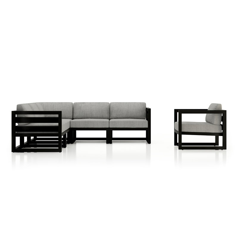 Avion 6 Piece Sectional Set - Black, Cast Silver Sunbrella®, Black