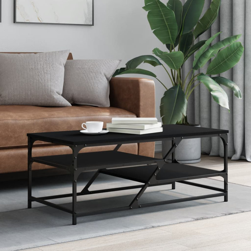Manalapan Four Leg Coffee Table with Storage, Black