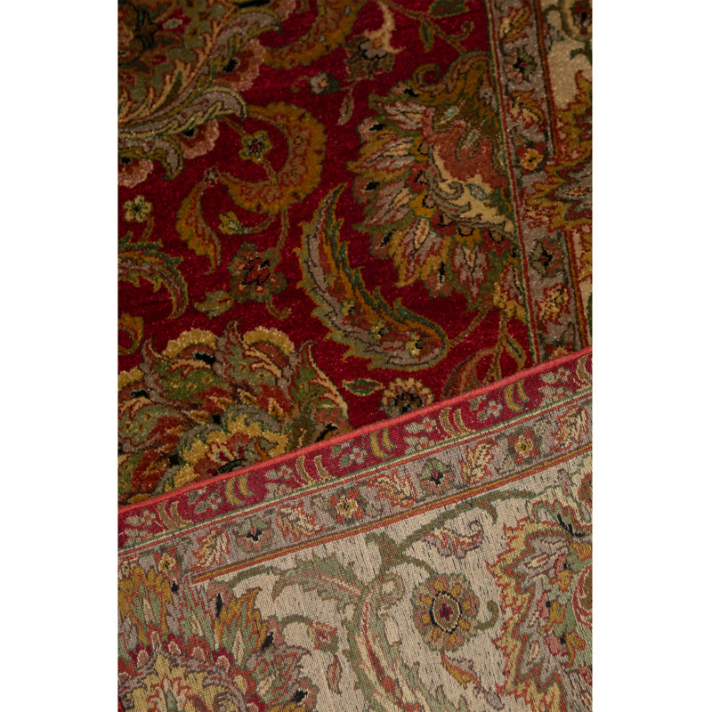Tapis rouge et ivoire noué à la main de haute qualité