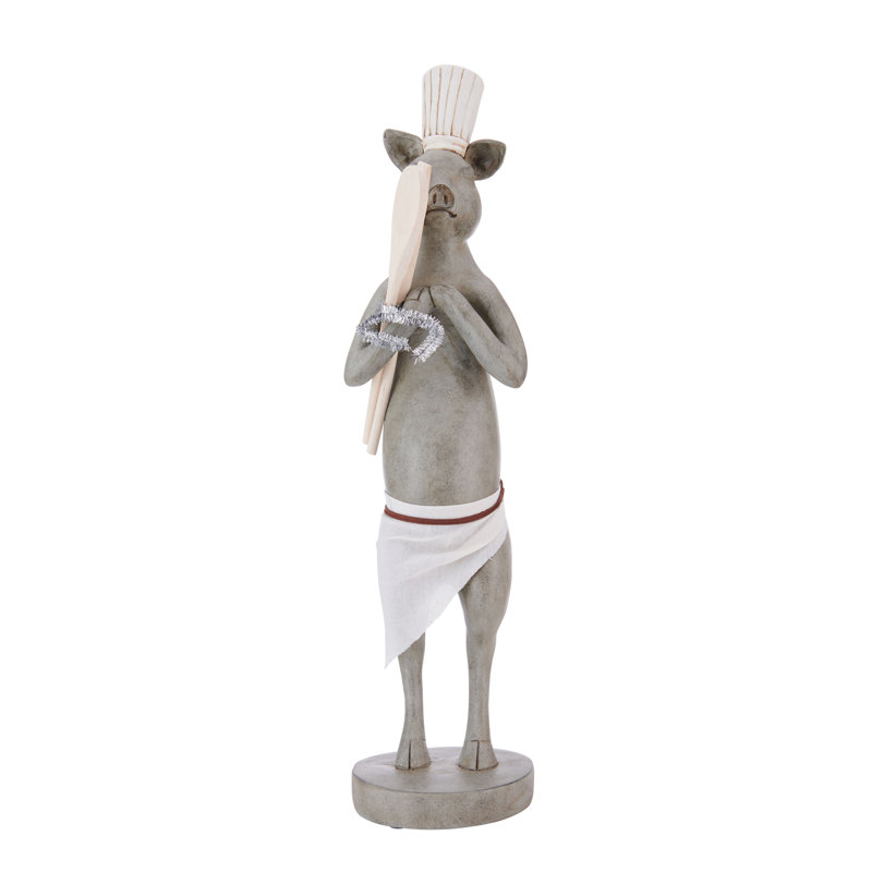 Elements 25-In Resin Chef Pig Figurine, Gray
