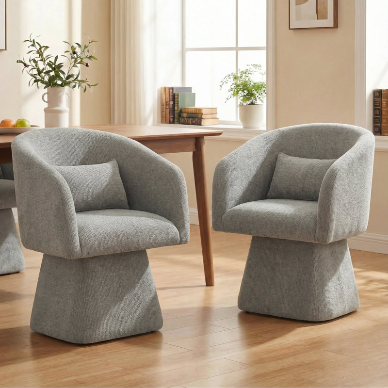 Fauteuil d'appoint pivotant en tonneau, tissu doux texturé en chenille, siège pivotant à 360 °, assise profonde, Gris