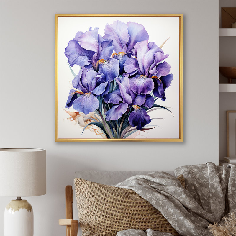 «Mauve Iris Grace II - Iris», art mural, H 16 po x l 16 po x P 1 po, Cadre flottant doré