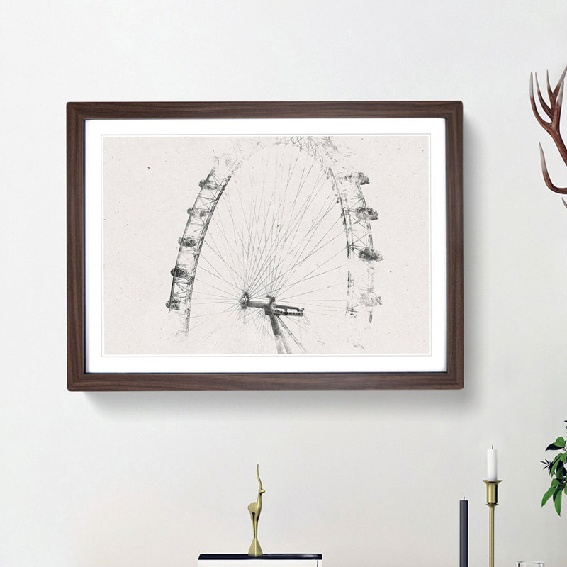 The London Eye London - Framed Print, 45cm H x 63cm W x 2cm D, Walnut Framed