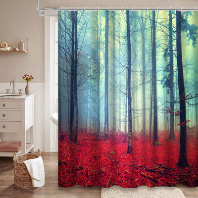 Rideau de douche avec 12 crochets Fantasy Autumn Foggy Fall Horror