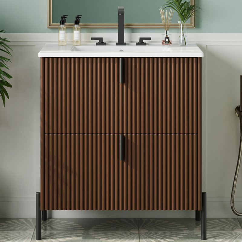 Meuble-lavabo 30 po avec lavabo en céramique, Marron foncé