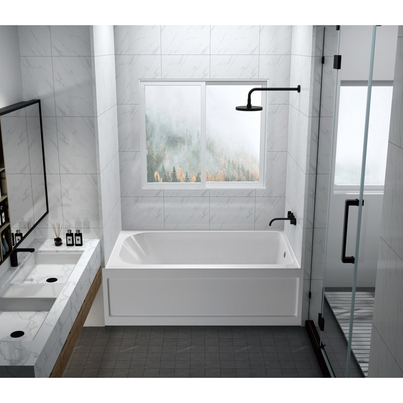 Baignoire alcôve rectangulaire en acrylique à 3 parois 60 pouces avec surface antidérapante Kingston, Oui