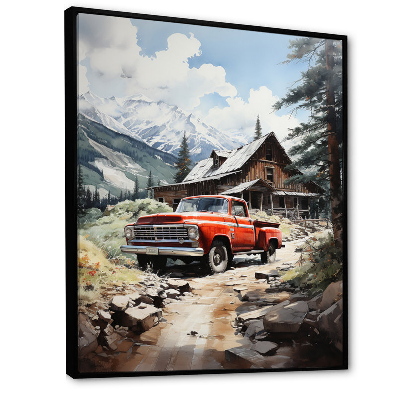Retraite de montagne en camionnette rouge Taounate, H 20 po x l 12 po x P 1 po, Cadre flottant noir