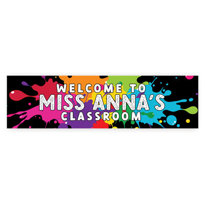 Custom Classroom Door Decor 13"X48" Welcome Sign, Art Teacher Name Sign, Paint Drops Theme