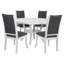 Ensemble de table de salle à manger Judy, pieds évasés, tissu gris, bois blanc-114733162