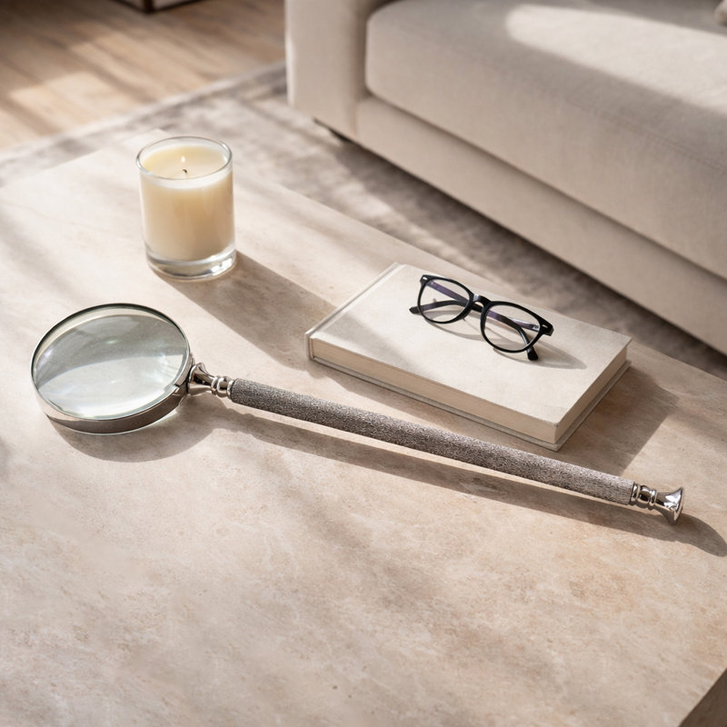 Modern Magnifying Glass For Home Decor - Decorative Object For Living Room Decorations, Office Accent, Or Shelf Display - 20", Ivory & Silver