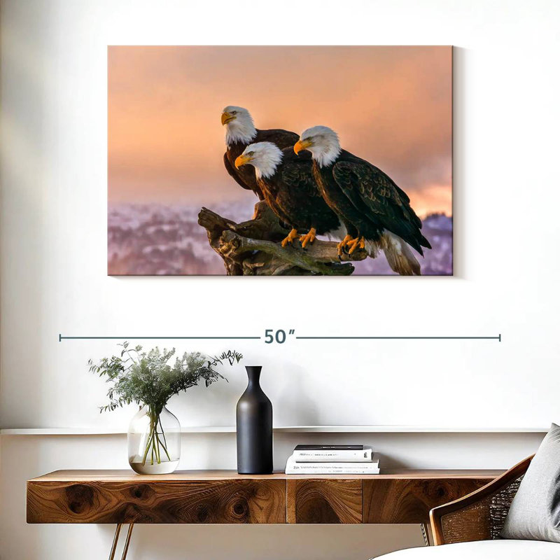 Brampt Three American Bald Eagles, H 26 po x l 39 po