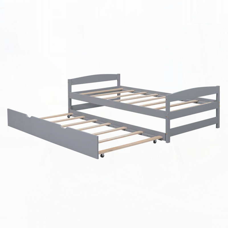 Lit plateforme moderne avec lit gigogne, Gris