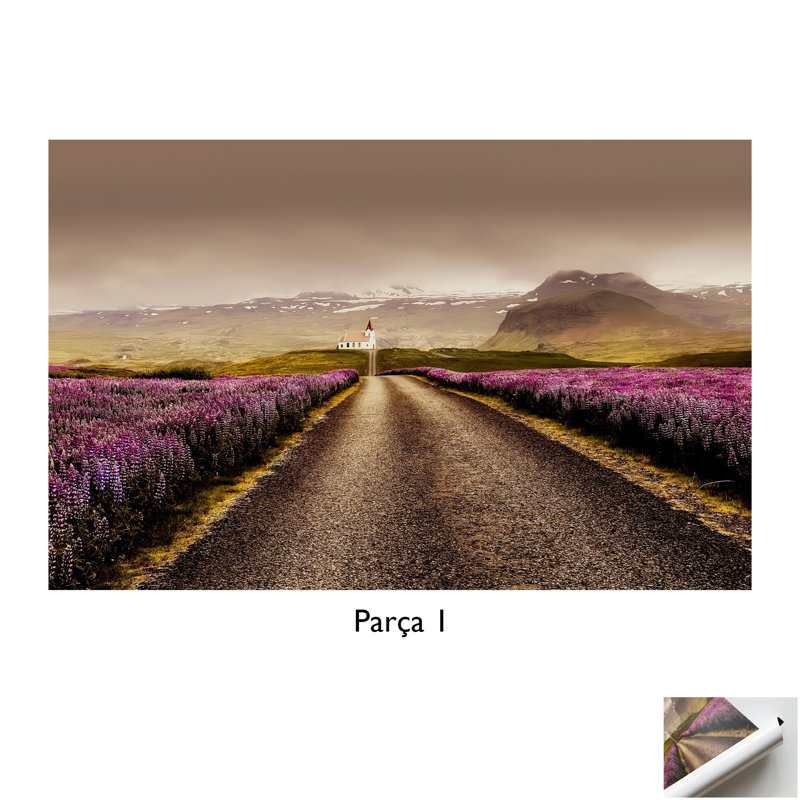 Open Road Art Canvas, Roadside Wall Art, Landscape Artwork, Cloudy Weather Canvas, View Canvas, Pink Flowers Wall Decor, Nature Wall Decor,