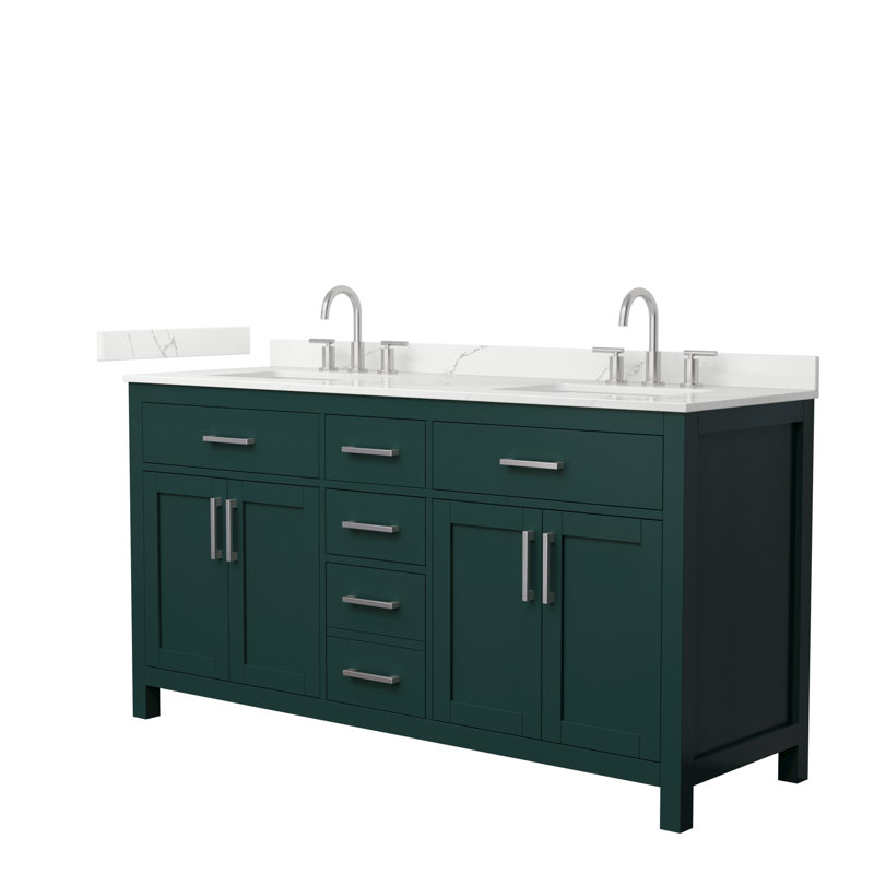 Beckett 66" Freestanding Double Bathroom Vanity with Quartz Top, Brushed Gold, White Quartz, Whitewashed Oak
