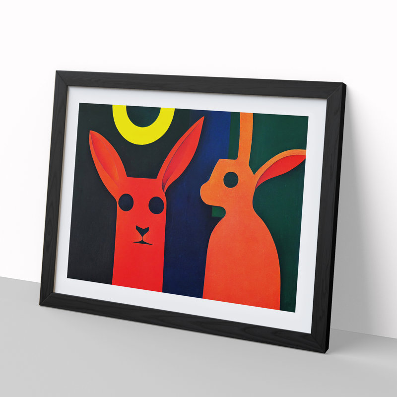 Abstract Hares - Single Picture Frame Print, Black, 25cm H x 34cm W x 2cm D