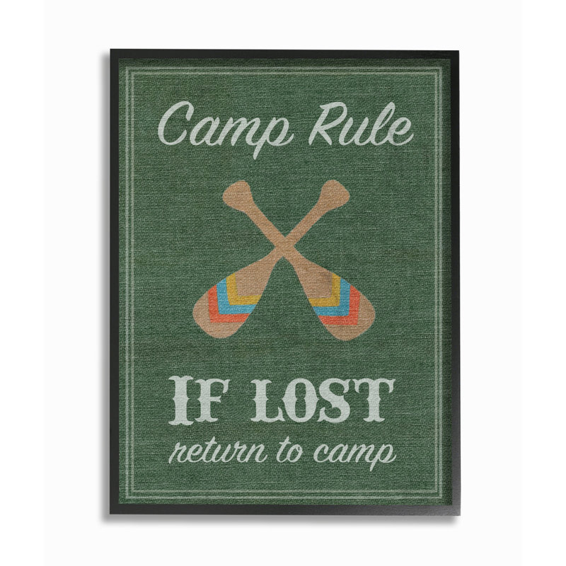« camp rule avirons green », art textuel, H 14 po x l 11 po x P 1,5 po, Giclée encadrée noir minuit