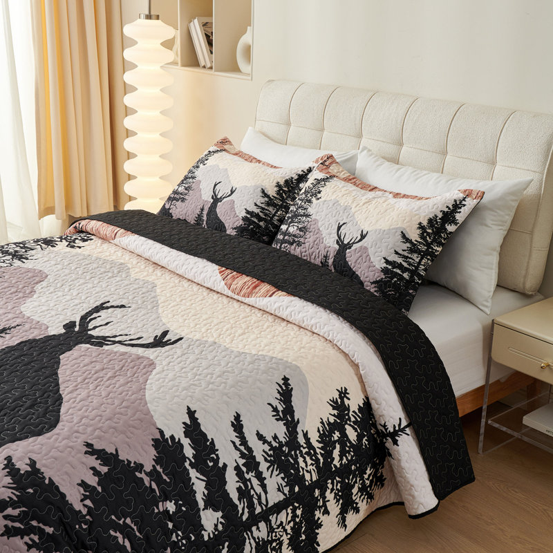 Ensemble de courtepointe en polyester, Courtepointe grand + 2 oreillers décoratifs