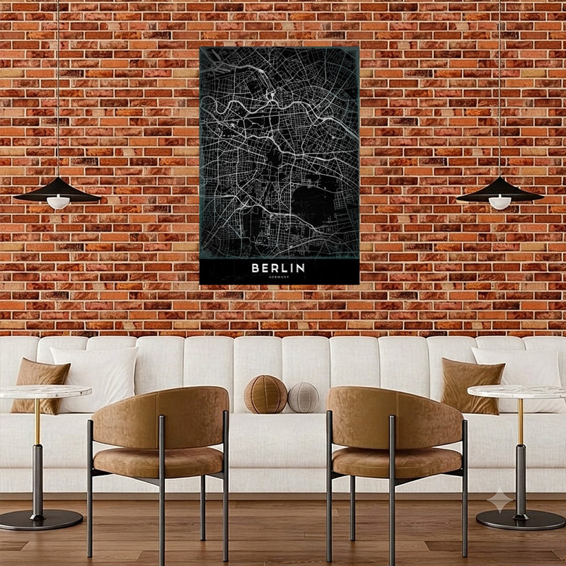 «Elegant Berlin Map Retro Vintage Abstract City Wall Art Print», H 48 po x l 32 po