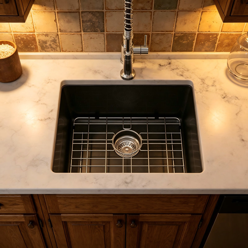 Évier de luxe en granite noir clair - Évier de cuisine / bar sous comptoir en quartz 21 po