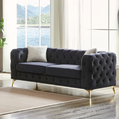 82.5-Inch Deluxe Velvet Chesterfield Sofa With Tufted Buttons And 2 Pillows, Elegant And Durable