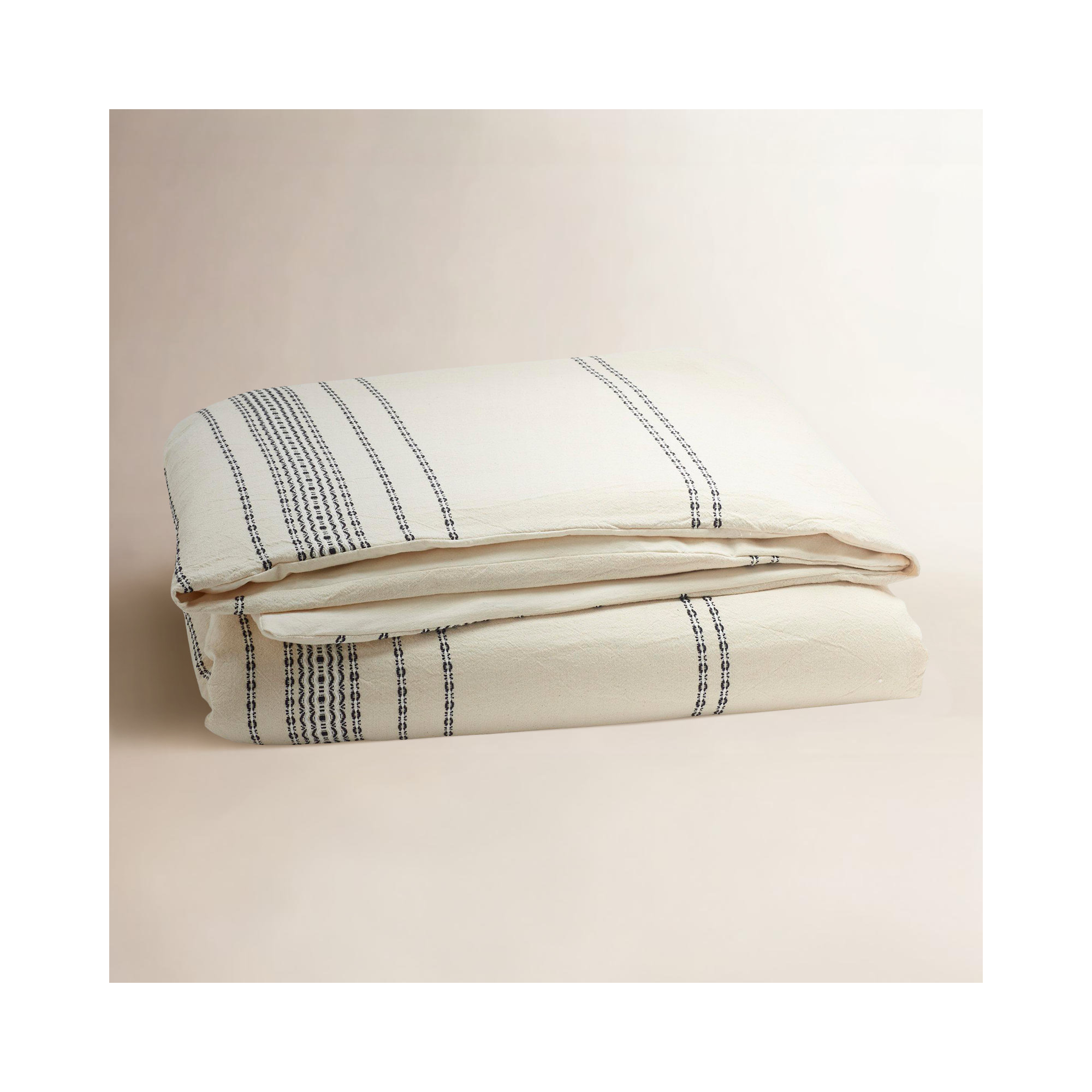 Rippled Stripe Organic Cotton Duvet Cover, King/Cal King Duvet Cover, Ivory/Black