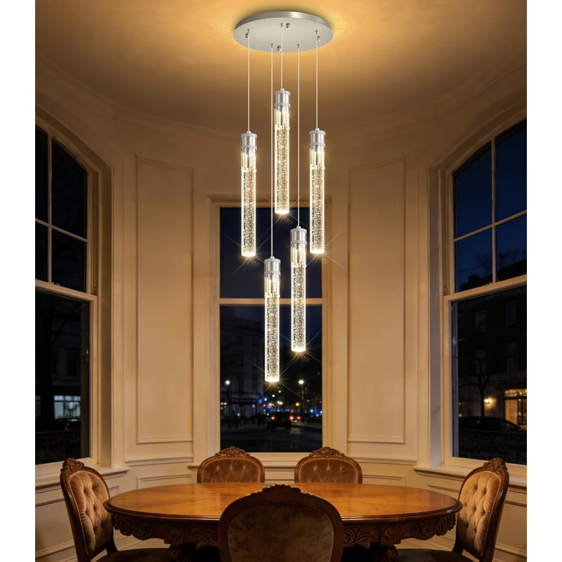 Modern Crystal Chandelier For Dining Room, Brushed Nickel