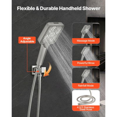 Ensemble de robinet de douche, système de douche à pluie au plafond de 12 pouces avec tête de fixation murale de 6 pouces et douchette à main 4 en 1, valve rotative à double fonction en laiton à 3 fonctions et ensemble de garniture, nickel brossé