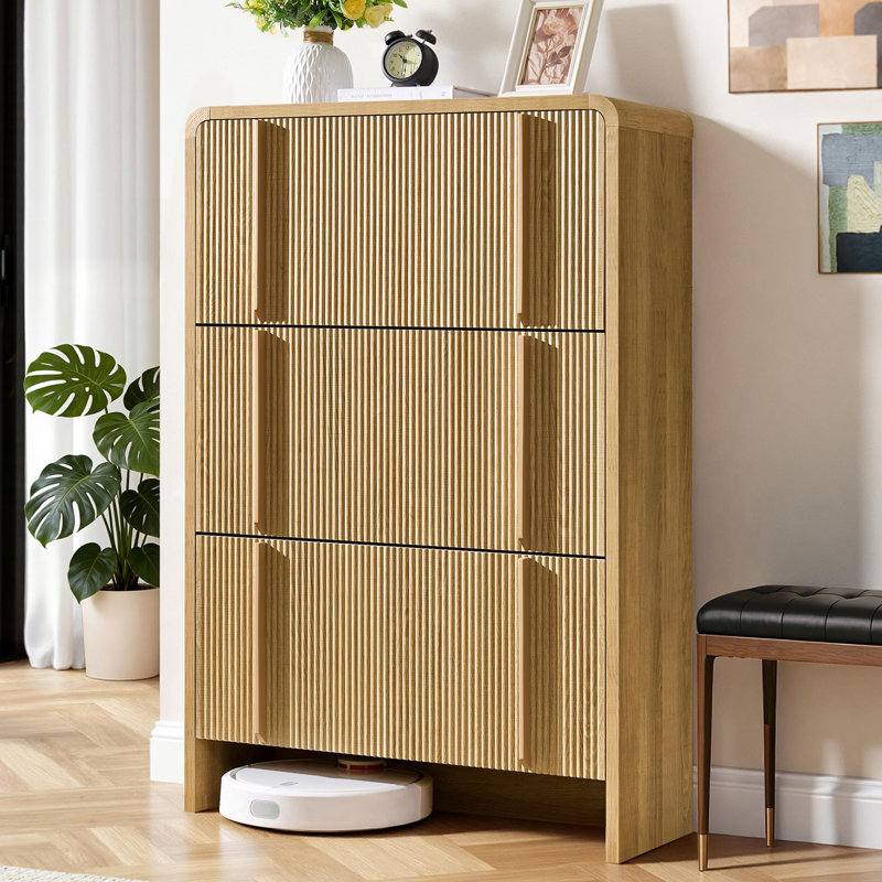 Armoire de rangement pour chaussures avec 3 tiroirs rabattables Dulane, naturel, Naturel