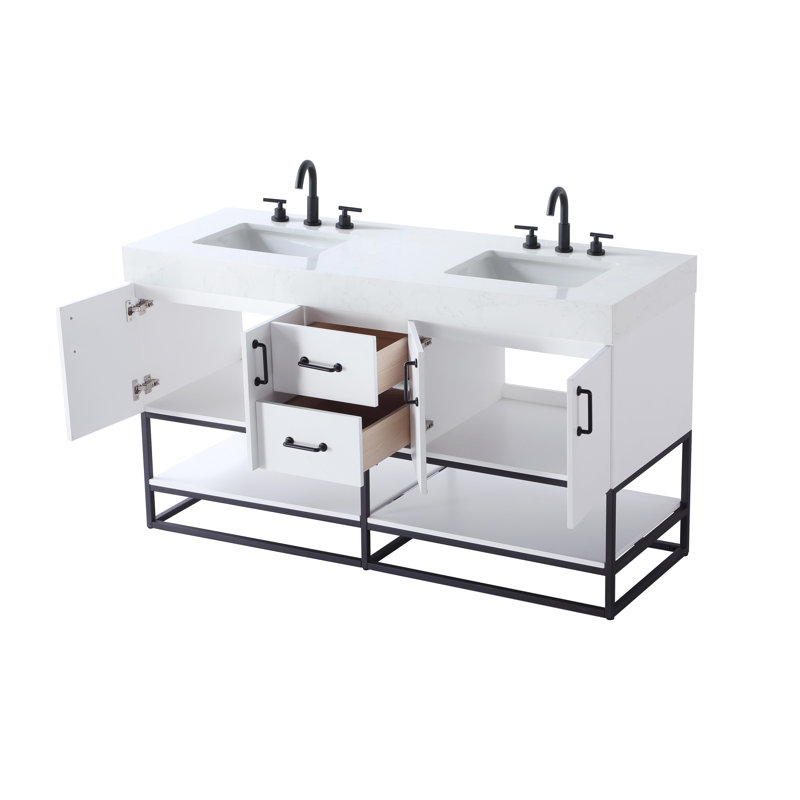 Meuble-lavabo double 60 po, Blanc