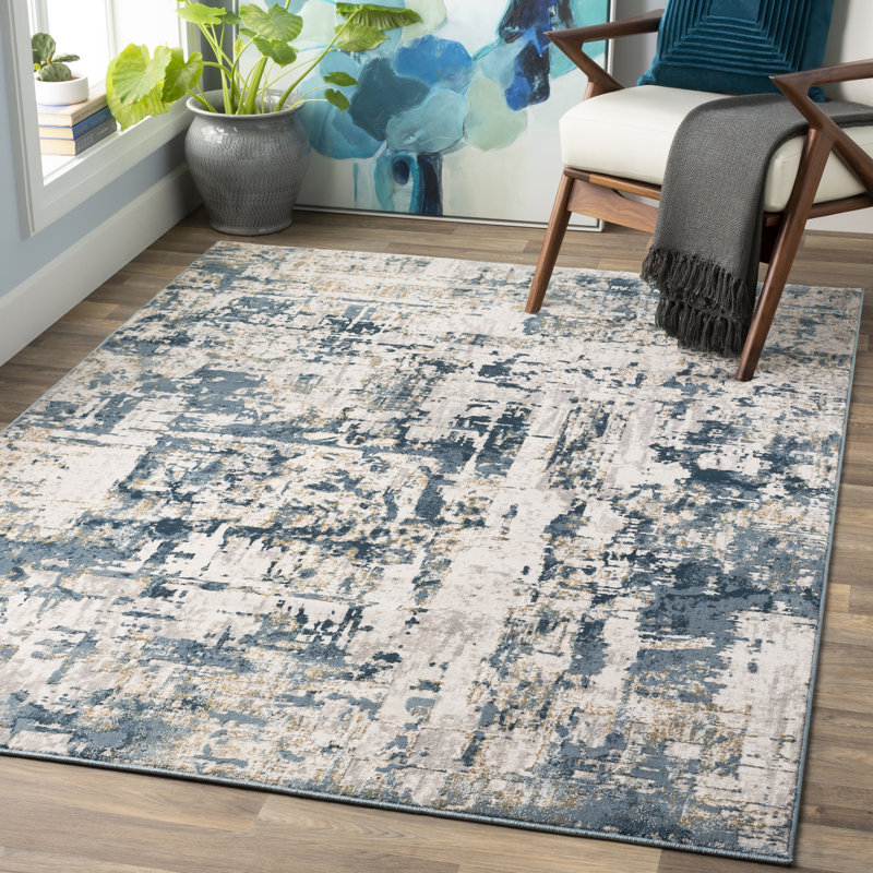 Tapis gris anthracite / ivoire Maddux, Rectangle 6 pi 7 po x 9 pi 6 po