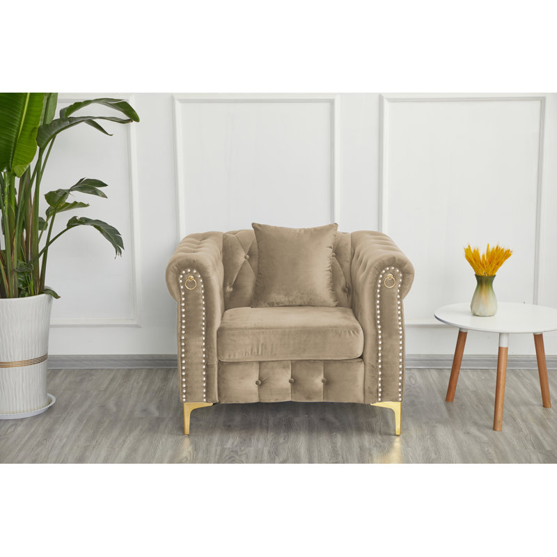 Frotten Velvet Chesterfield Chair, Beige Velvet