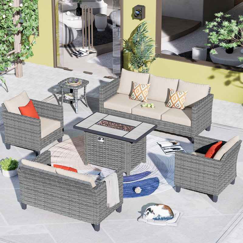 Bilbania 8 - Person Patio Conversation Set with Cushions, Beige