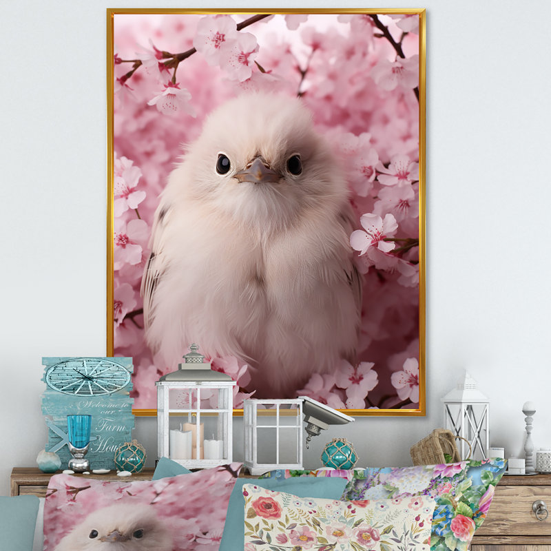 «Majestic Chick Portrait Blooms», art mural animal de poule, Cadre flottant doré, H 32 po x l 24 po x P 1 po