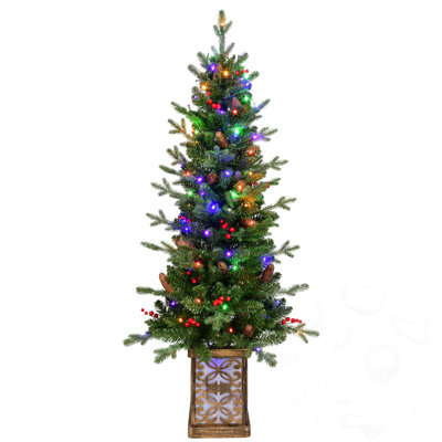 4FT Pre-Lit Green Christmas Tree With Glitter Base And LED Lights