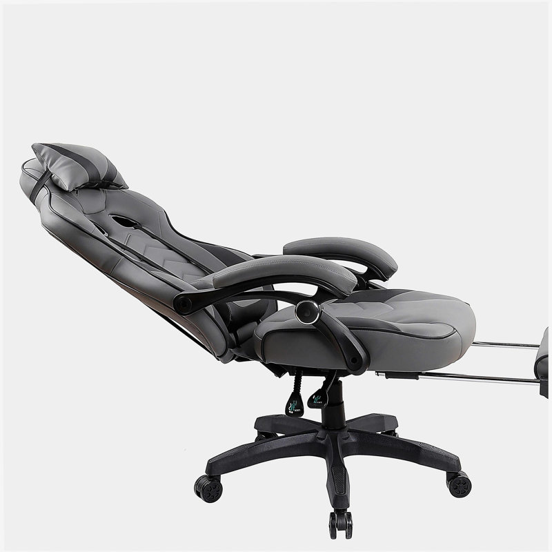 Full Recline Gaming Style Executive Office Chair with Footrest, Black and Grey