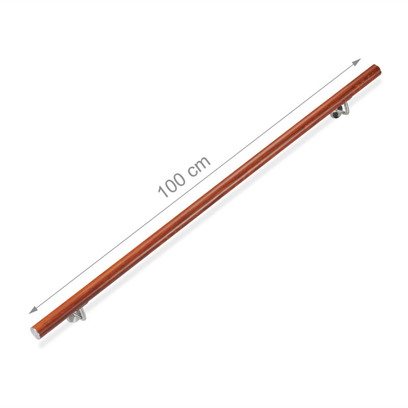 Aluminium Handrail, Round, For Indoor And Outdoor Use, Oak Look, 100 Cm, 42 Mm Diameter, With Bracket, Brown
