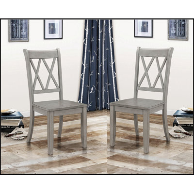 Ensemble de 2 chaises d'appoint décontractées à finition sarcelle avec placage de pin et dossier à double X transitionnel pour les salles à manger